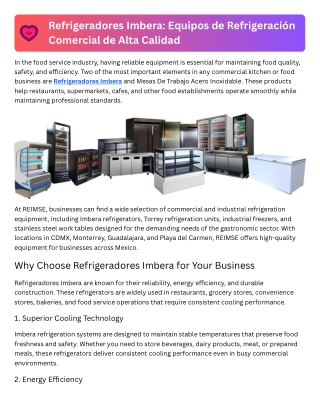 Refrigeradores Imbera Equipos de Refrigeración Comercial de Alta CalidadIn