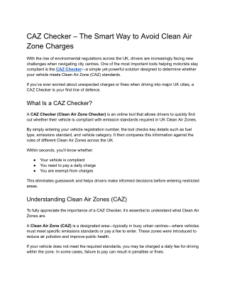 The Smart Way to Avoid Clean Air Zone Charges - CAZ Checker