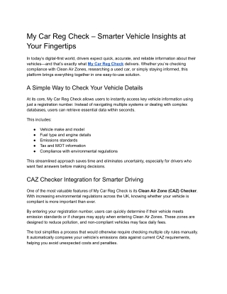 My Car Reg Check – Smarter Vehicle Insights at Your Fingertips