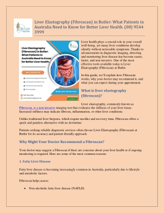 Liver Elastography (Fibroscan) in Butler What Patients in Australia Need to Know for Better Liver Health. (08) 9544 3999