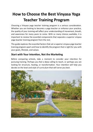 How to Choose the Best Vinyasa Yoga Teacher Training Program