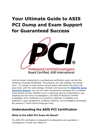 Your Ultimate Guide to ASIS PCI Dump and Exam Support for Guaranteed Success