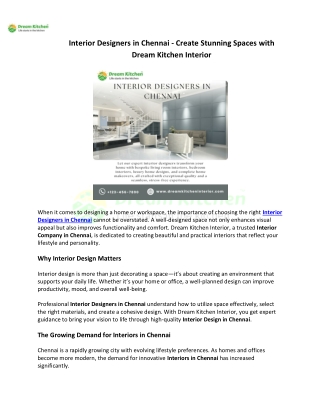 Interior Designers in Chennai - Transform Your Space with Dream Kitchen Interior