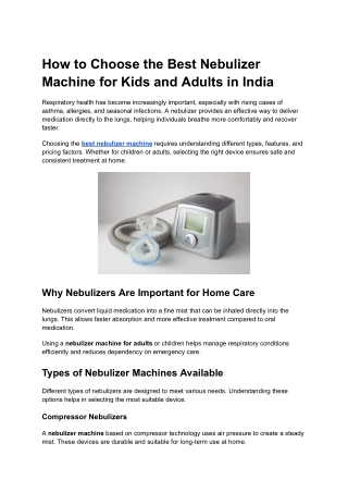 How to Choose the Best Nebulizer Machine for Kids and Adults in India