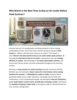 Why March Is the Best Time to Buy an Air Cooler Before Peak Summer?