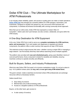 The Ultimate Marketplace for ATM Professionals - Dollar ATM Club
