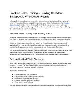 Building Confident Salespeople Who Deliver Results - Frontline Sales Training