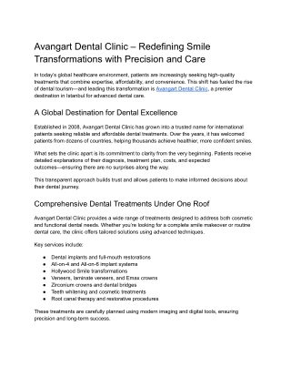 Redefining Smile Transformations with Precision and Care - Avangart Dental Clinic