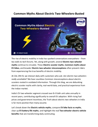 Common Myths About Electric Two-Wheelers-Busted