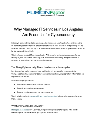 Why Managed IT Services in Los Angeles Are Essential for Cybersecurity