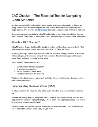 The Essential Tool for Navigating Clean Air Zones - CAZ Checker