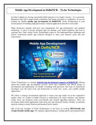 Mobile App Development in Delhi/NCR – Tycho Technologies