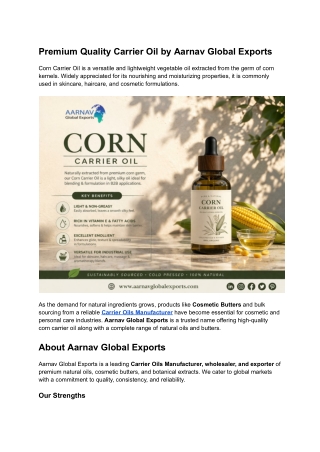 Premium Quality Carrier Oil by Aarnav Global Exports