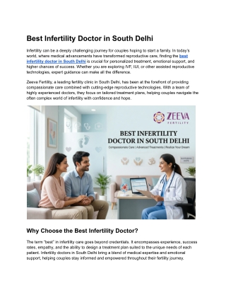 Best Infertility Doctor in South Delhi – Zeeva Fertility