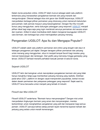 UGSLOT : Tempat Bermain Di Situs Slot Gacor & Slot88 Terpercaya