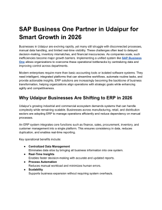 SAP Business One Partner in Udaipur for Smart Growth in 2026