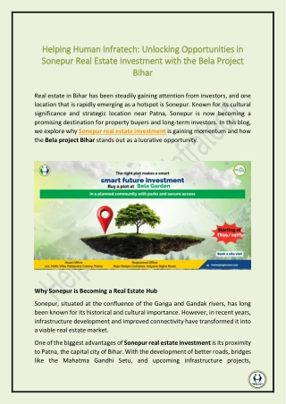 Helping Human Infratech Unlocking Opportunities in Sonepur Real Estate Investment with the Bela Project Bihar