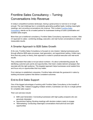 Turning Conversations Into Revenue - Frontline Sales Consultancy