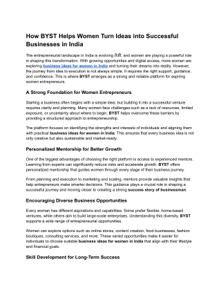 How BYST Helps Women Turn Ideas into Successful Businesses in India