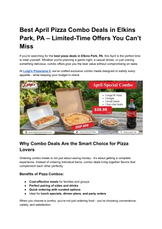 Best April Pizza Combo Deals in Elkins Park, PA – Limited-Time Offers You Can’t Miss