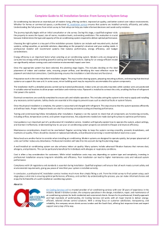 Complete Guide to AC Installation Service - From Survey to System Setup
