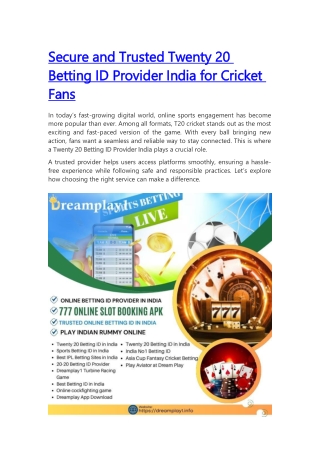 Secure and Trusted Twenty 20 Betting ID Provider India for Cricket Fans