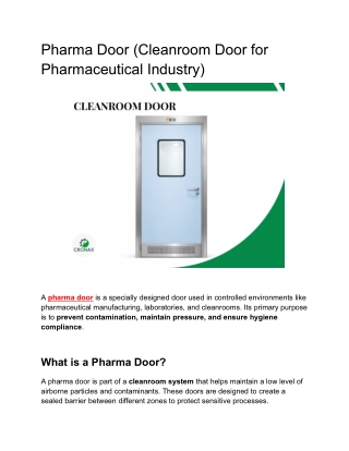 Pharma Doors: Cleanroom Door Solutions for Pharmaceutical Industry