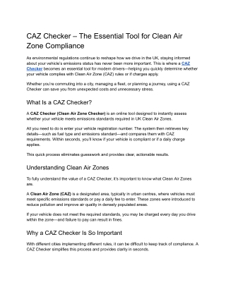 CAZ Checker – The Essential Tool for Clean Air Zone Compliance