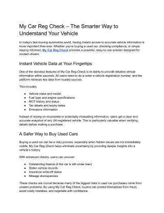 My Car Reg Check – The Smarter Way to Understand Your Vehicle