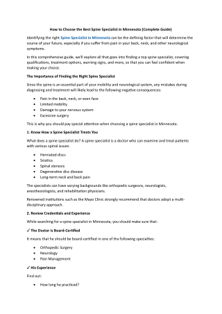 How to Choose the Best Spine Specialist in Minnesota (Complete Guide)