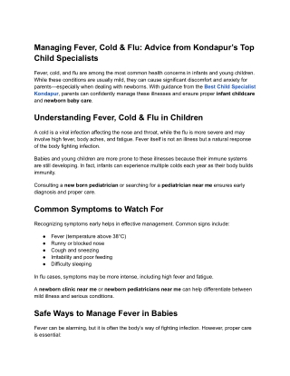 Managing Fever, Cold & Flu_ Advice from Kondapur’s Top Child Specialists