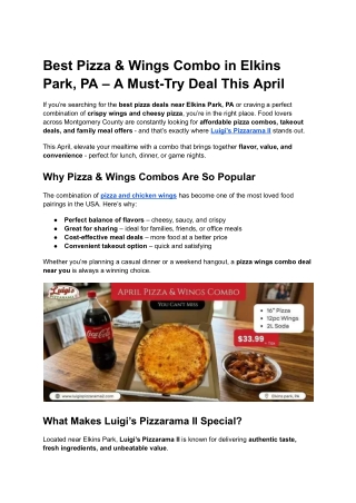 Best Pizza & Wings Combo in Elkins Park, PA – A Must-Try Deal This April