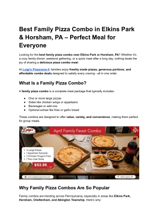 Best Family Pizza Combo in Elkins Park & Horsham, PA – Perfect Meal for Everyone