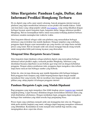 HARGATOTO Situs Penyedia Prediksi Hongkong Terbaru & Terpercaya 2026