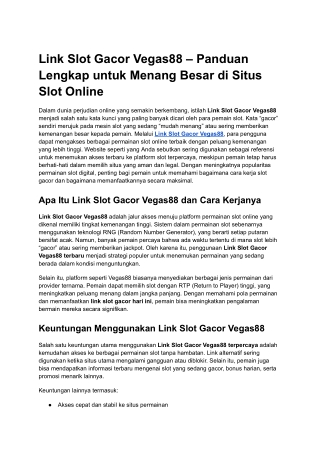 Link Slot Gacor Vegas88 – Panduan Lengkap untuk Menang Besar di Situs Slot Online