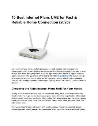 10 Best Internet Plans UAE for Fast & Reliable Home Connection (2026)