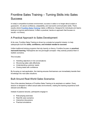 Frontline Sales Training – Turning Skills into Sales Success