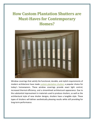 How Custom Plantation Shutters are Must-Haves for Contemporary Homes