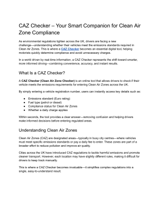 CAZ Checker – Your Smart Companion for Clean Air Zone Compliance