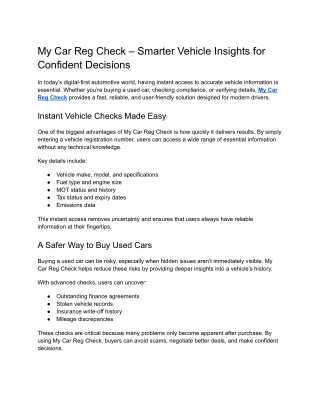 My Car Reg Check – Smarter Vehicle Insights for Confident Decisions
