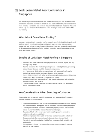 Lock Seam Metal Roof Contractor in Singapore