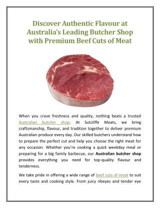 Discover Authentic Flavour at Australia’s Leading Butcher Shop with Premium Beef Cuts of Meat