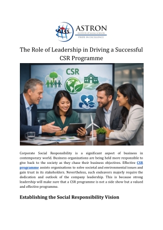 The Role of Leadership in Driving a Successful CSR Programme