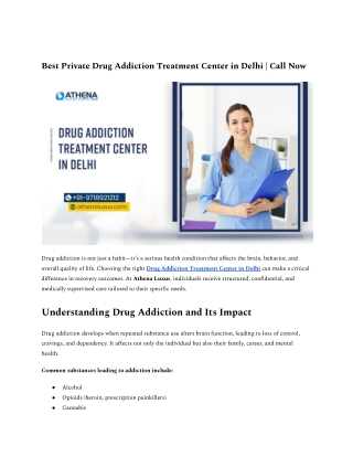 Best Private Drug Addiction Treatment Center in Delhi _ Call Now