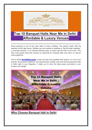 Top 10 Banquet Halls Near Me in Delhi- BookMyBanquets