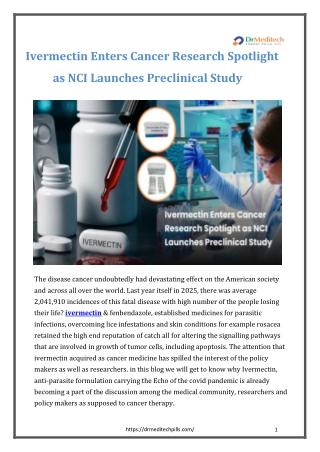Ivermectin Enters Cancer Research Spotlight as NCI Launches Preclinical Study