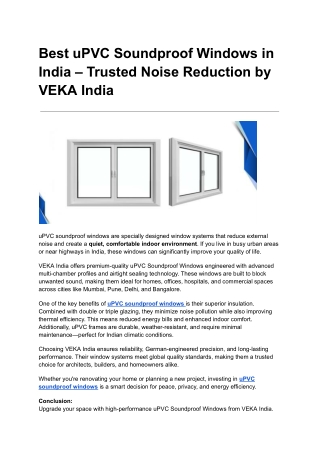 Best uPVC Soundproof Windows in India – Trusted Noise Reduction by VEKA India