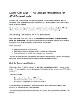 Dollar ATM Club – The Ultimate Marketplace for ATM Professionals