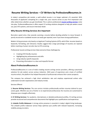Resume Writing Services - CV Writers - ProfessionalResumes