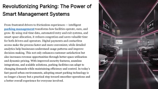 Revolutionizing Parking The Power of Smart Management Systems